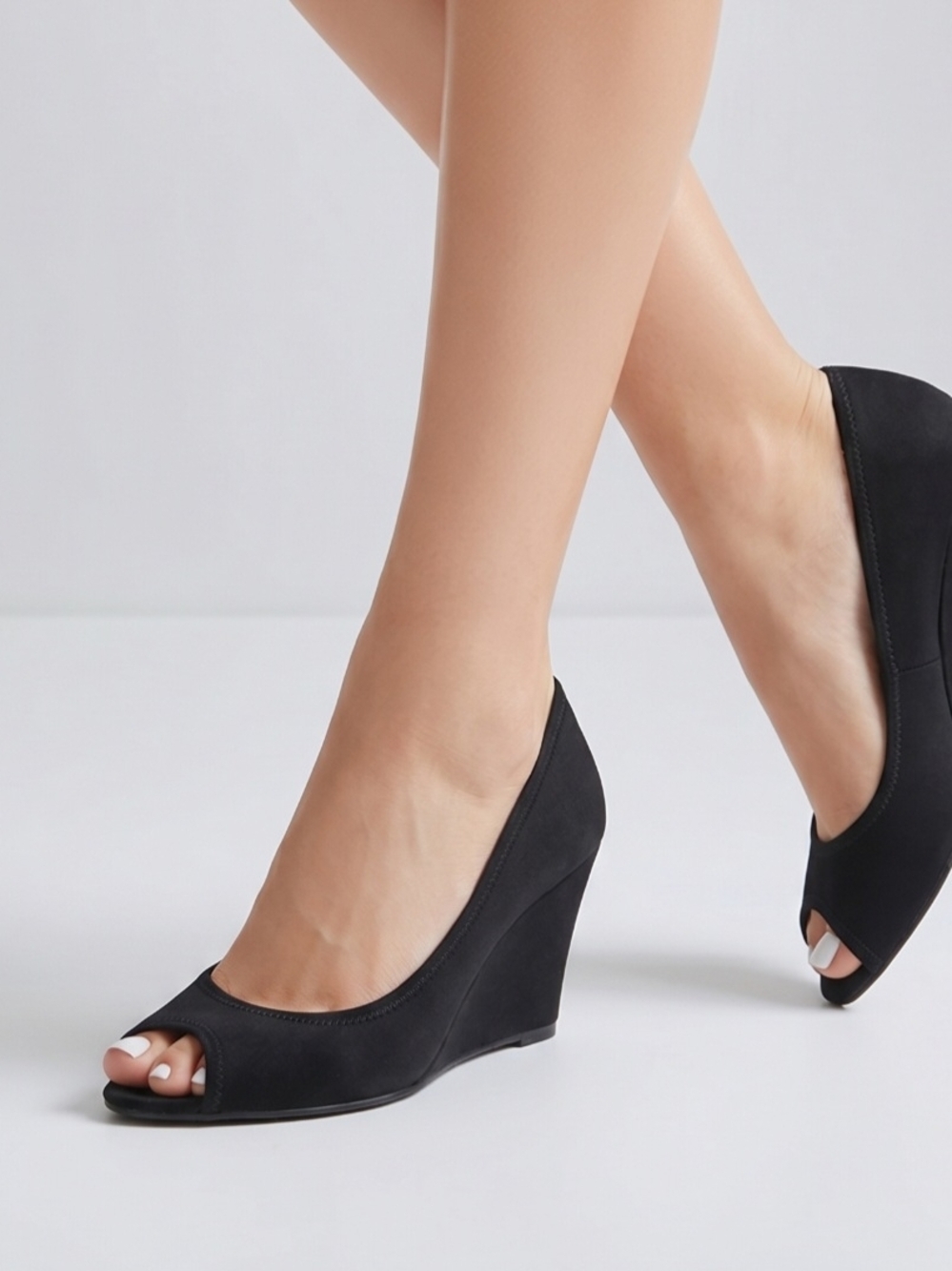 Salvatore Ferragamo Black womens Wedges 7 Classic Pumps Solid Peep toe